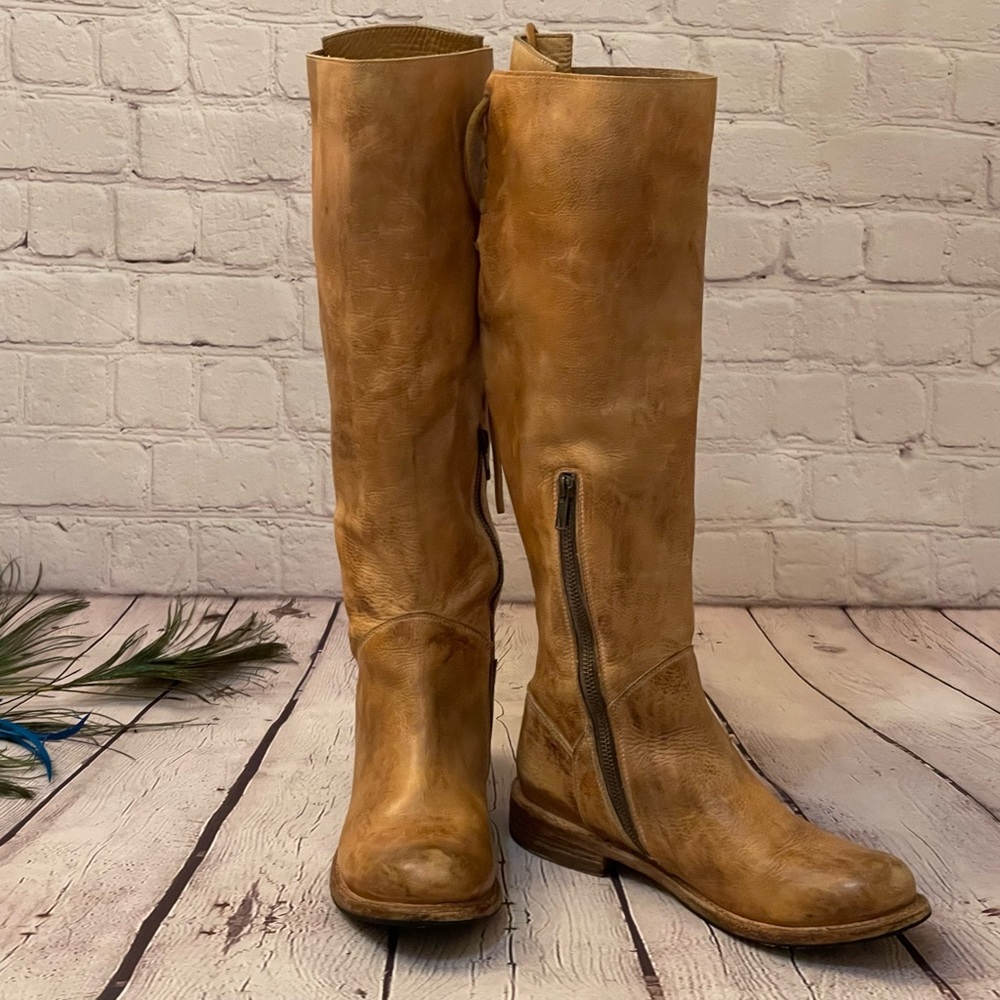 BED|STU "Manchester" Tan Rustic White Tall Boot, Size 8
